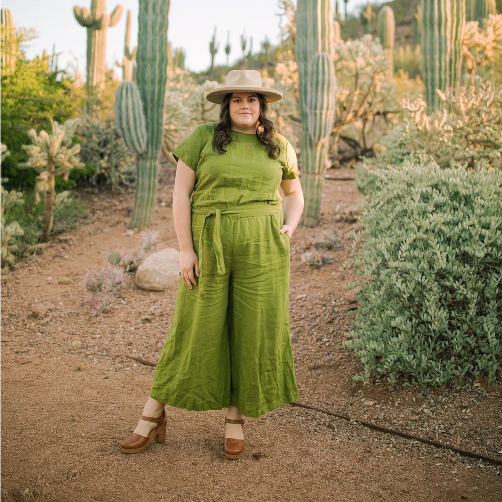NPL Olive Green Linen Jumpsuit - Picture 2 of 7